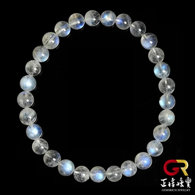 【正佳珠寶】藍月光 高品冰質藍 5.8-6.2mm 藍月光石手珠｜日本彈力繩