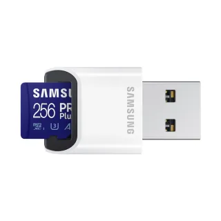 【SAMSUNG 三星】PRO Plus microSDXC U3 A2 V30 256GB記憶卡 含高速讀卡機 公司貨(Switch/ROG Ally/GoPro)