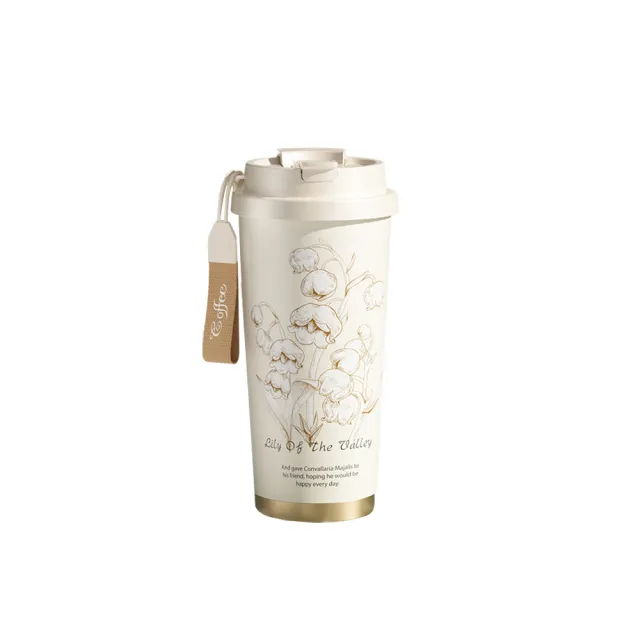 【kingkong】鈴花陶瓷內膽兩用咖啡杯520ML(隨行水杯 保溫杯 陶瓷杯 馬克杯 交換禮物)