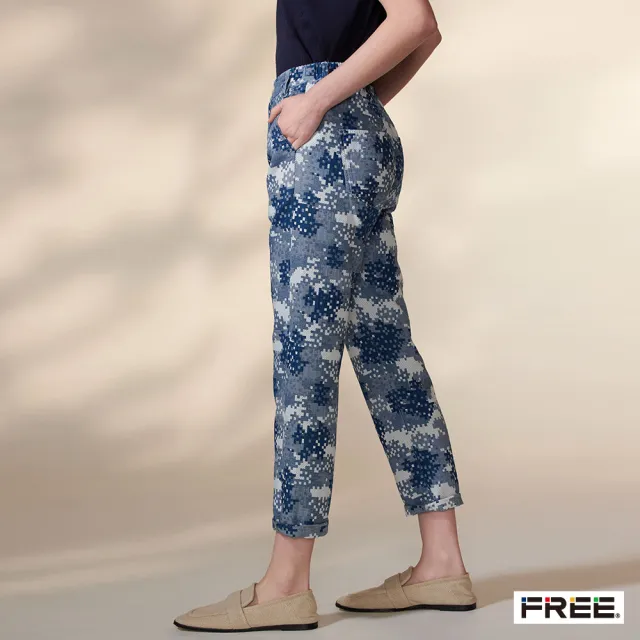 【FREE】INDIGO 馬賽克牛仔口袋直筒褲(藍色)