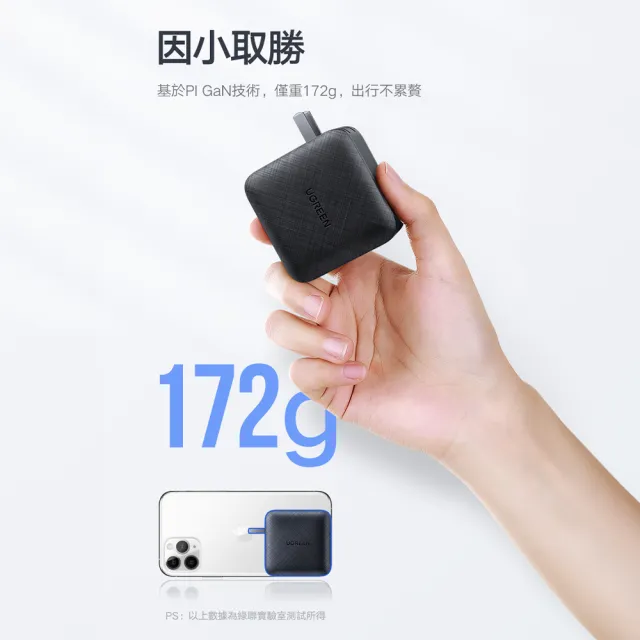 【綠聯】65W 3C1A氮化鎵快充充電器(附type-c 1.5M 100W充電線/美國PI  同APPLE晶片)