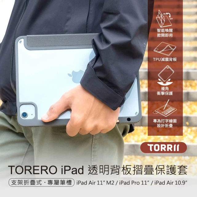 TORRII TORERO iPad Air11/Pro11/Air10.9保護套 透明背板摺疊保護套(支架式折疊 專屬筆槽)