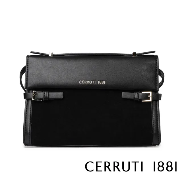 【Cerruti 1881】限量2折 義大利頂級小牛皮皮革手提包肩背包側背包 全新專櫃展示品(黑色 CEBA06853M)