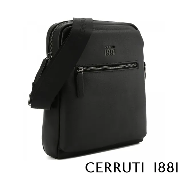 【Cerruti 1881】限量2折 義大利頂級小牛皮肩背包側背包 全新專櫃展示品(黑色 CEBO06780M)