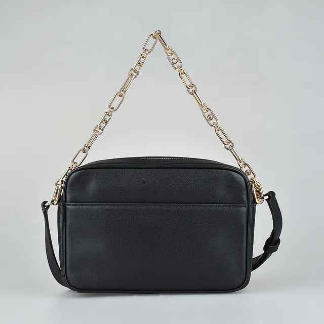 【Michael Kors】MK MICHAEL KORS Parker LOGO拉鍊牛皮手提斜背包(中/黑)