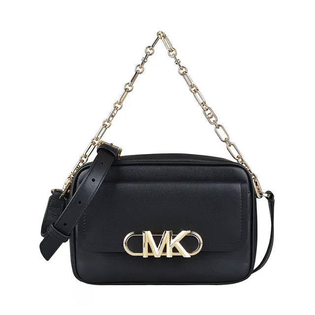 【Michael Kors】MK MICHAEL KORS Parker LOGO拉鍊牛皮手提斜背包(中/黑)