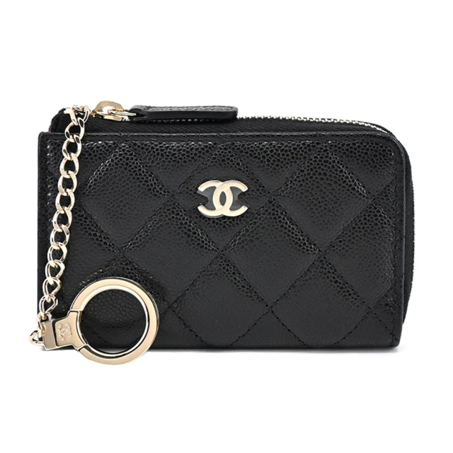 CHANEL 香奈兒 經典雙C LOGO 粒紋小牛皮鑰匙零錢包(黑色)