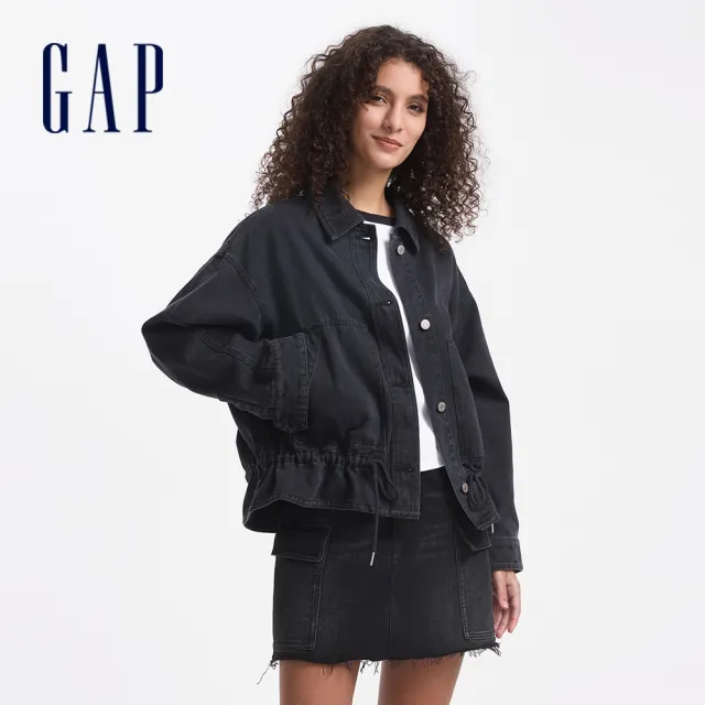 【GAP】女裝 純棉翻領牛仔外套-黑色(637283)