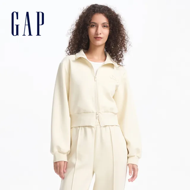 【GAP】女裝 Logo翻領外套 空氣三明治系列-米色(638416)