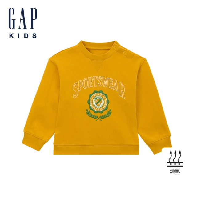 GAP 兒童裝 Logo印花刷毛圓領大學T-金黃色(641384)