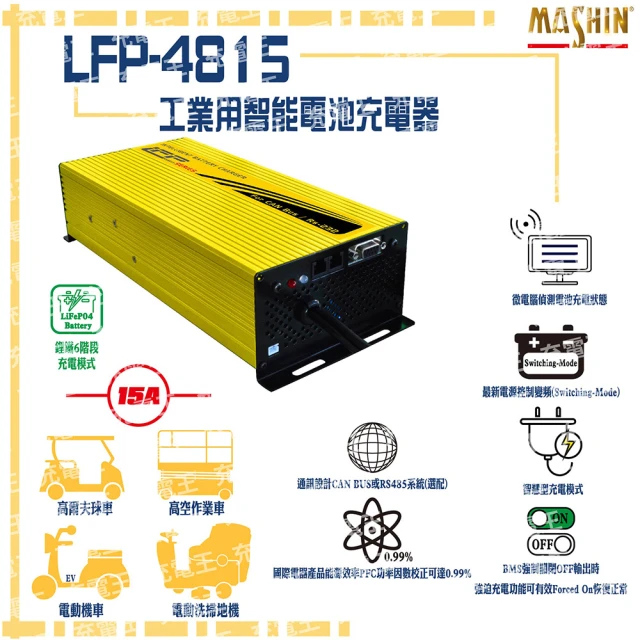 麻新電子 LFP-4815 48V 15A 鋰鐵電池充電器 含鱷魚夾(LFP-4815L)