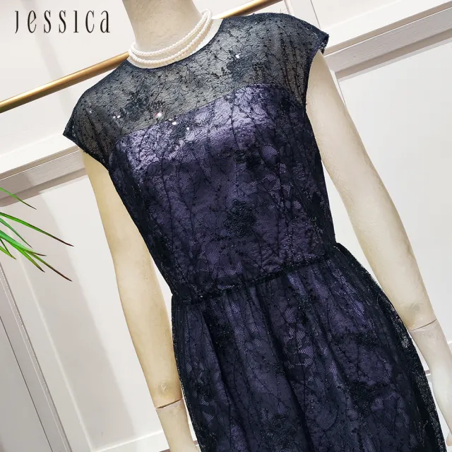 【JESSICA】優雅收腰透膚蕾絲包袖洋裝243744