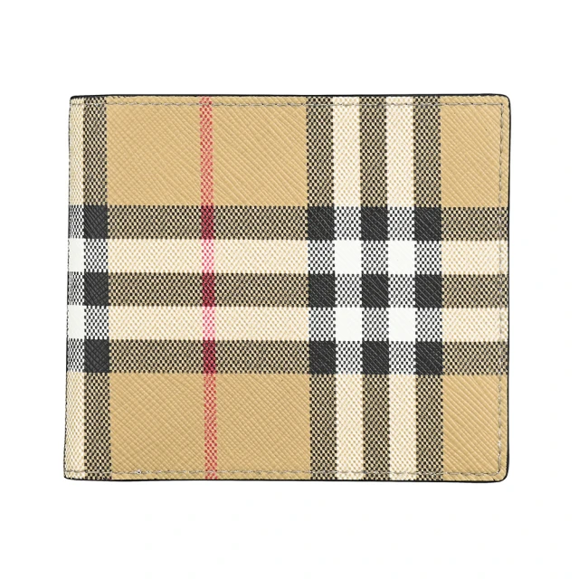 BURBERRY 巴寶莉 BURBERRY VINTAGE內燙銀LOGO復古格紋PVC 4卡對折短夾(典藏米x黑)