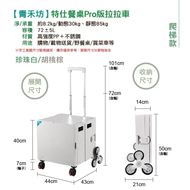 【青禾坊】特仕餐桌Pro版拉拉車-爬梯款(折疊購物車/手推車/露營車/爬梯車)