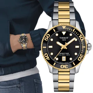 【TISSOT 天梭】SEASTAR1000海星系列 黑金 潛水女錶 禮物 送禮 推薦(T1202102205100)