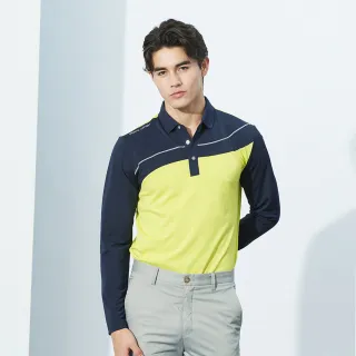 【pierre cardin 皮爾卡登】男款 吸濕排汗印花長袖polo衫-藍/黃色(3225202-38)