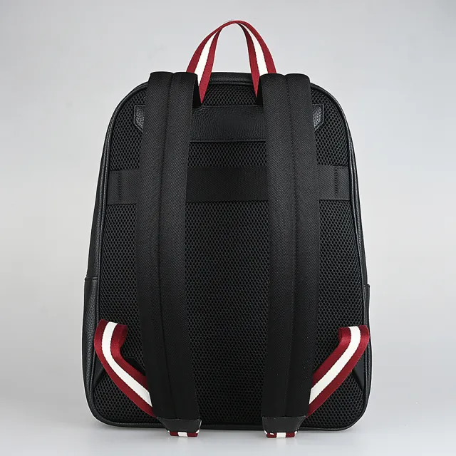 【BALLY】BALLY Code銀字燙印LOGO粒面牛皮後背包(黑)