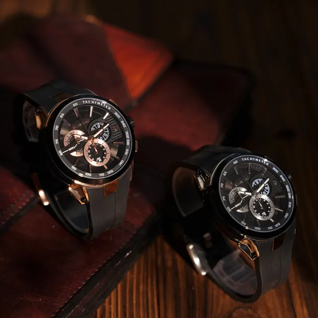 【Relax Time】RT-112 三眼計時手錶 送禮推薦-黑x銀/47mm 禮物 送禮 推薦(RT-112-01)