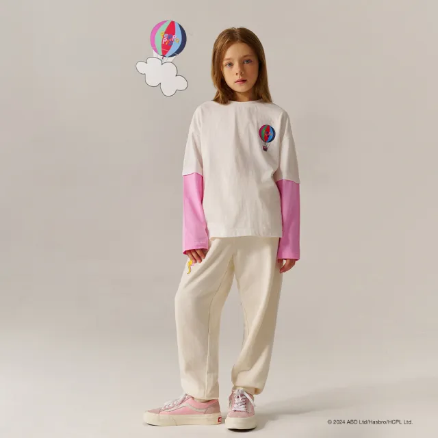 【GAP】兒童裝 Gap x 佩佩豬聯名 Logo純棉印花圓領長袖T恤-白色(637109)