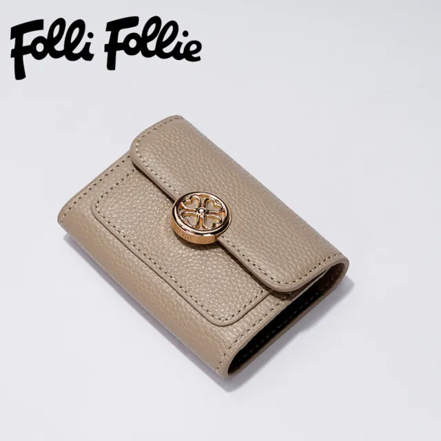 【Folli Follie】雙11 真皮包包  芙麗芙麗 FOF-C005 牛皮風琴卡包 四葉草 磁吸扣