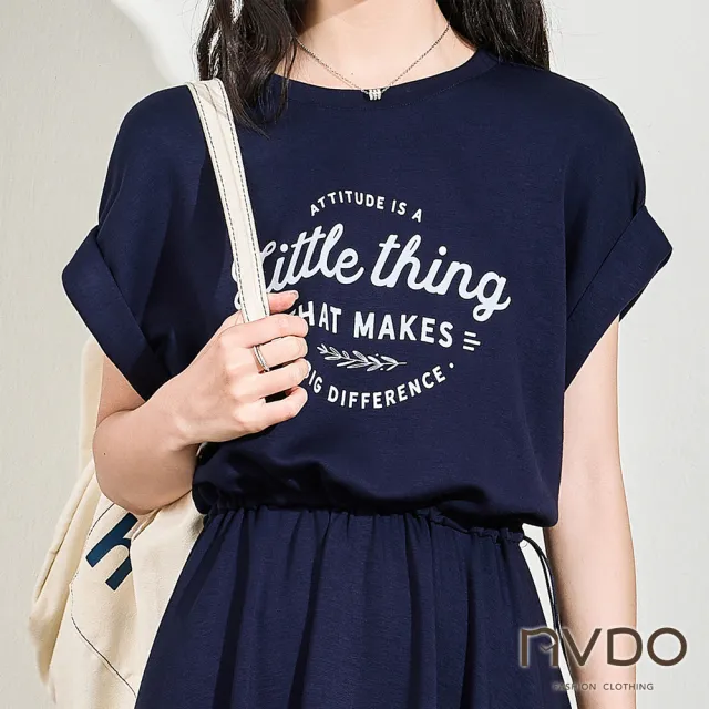 【NVDO】出清品   捲邊袖鬆緊收腰連衣裙(M-2XL/休閒長裙/F108/售完不補)