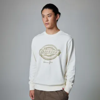 【Dickies】男款米白色胸前大尺寸品牌Logo圖案印花大學T｜DK0A87E8C48