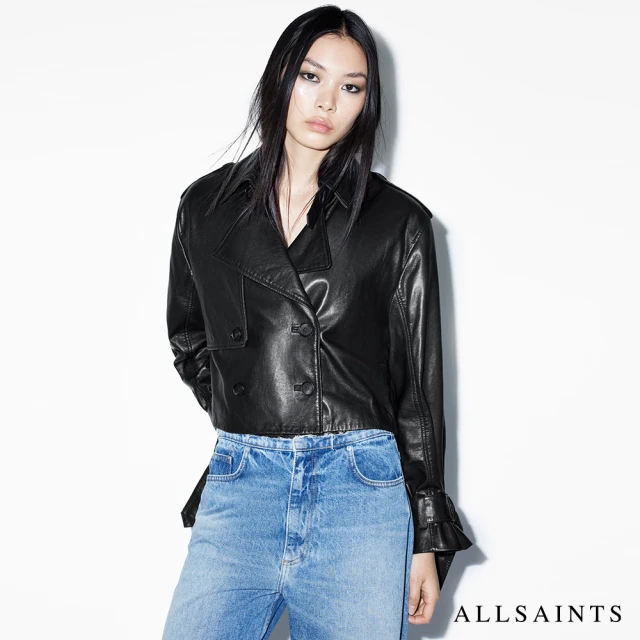 ALLSAINTS HENDRY 復古寬鬆短版羊皮皮衣風衣外套(舒適版型)