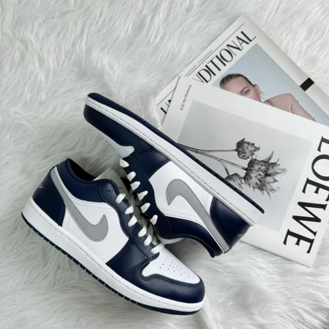 NIKE 耐吉 Air Jordan 1 Low Midnight Navy 午夜藍 低筒 海軍藍 灰 553558-141(553558-141)