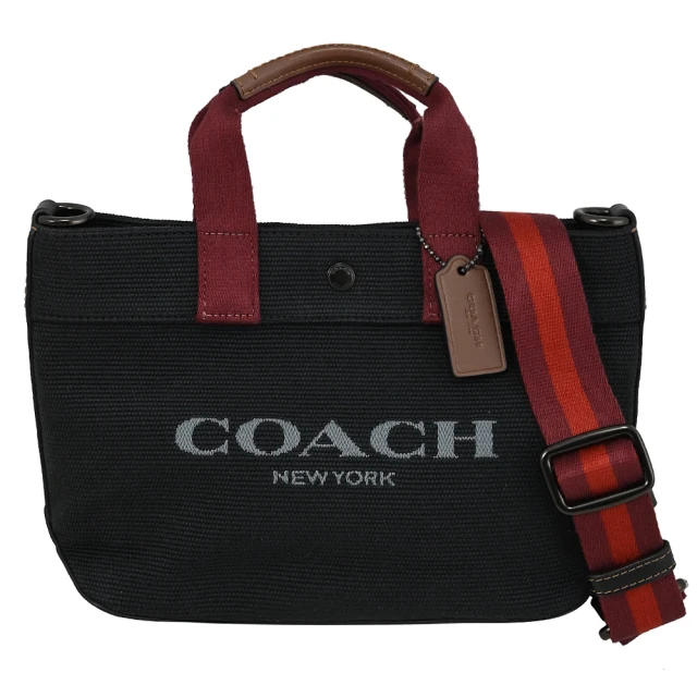 COACH 簡約經典LOGO帆布寬背帶小托特包兩用包(黑)