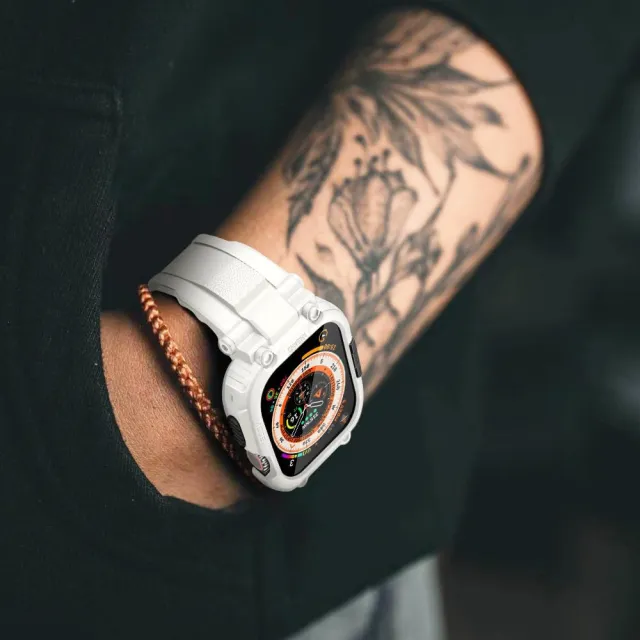 【Amband】Apple Watch 專用保護殼 ☆ M1白色TPU殼帶黑鋼釦(49mm - Apple Watch ultra 3 / 2 / 1)