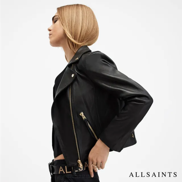 【ALLSAINTS】DALBY 簡約經典羊皮寬鬆騎士皮衣-黑金 W086LB(修身版型)