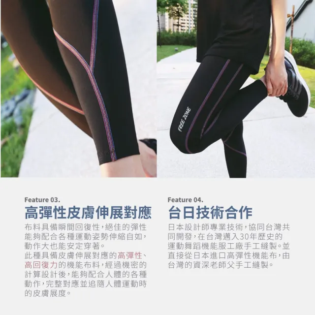 【FREEZONE】現貨 多彩配線緊身壓力長褲 女款-FZ100型(高彈力機能壓縮/日著瑜珈運動/慢跑登山/健身)