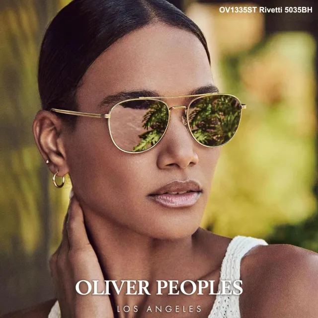 【Oliver Peoples】Rivetti 飛官框太陽眼鏡 玻璃鏡片 日本製金屬框(金 深綠鏡片#OV1335ST 5035BH-55mm)