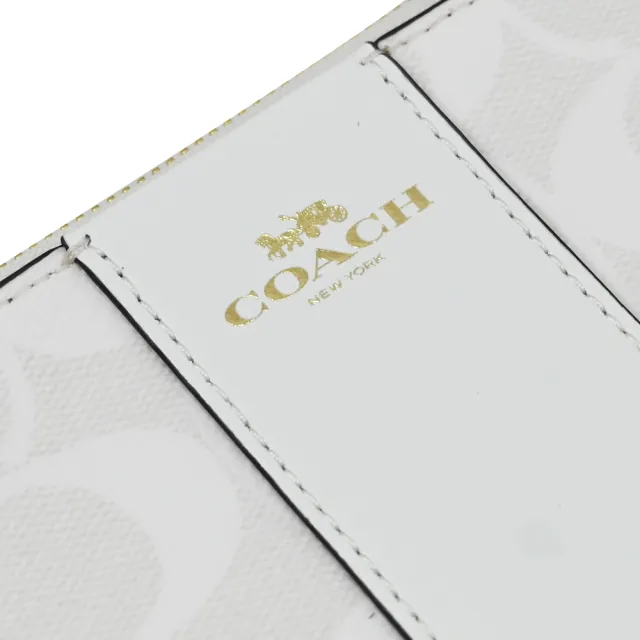 【COACH】經典C字印花條紋拼接手提式零錢包手拿包(白)