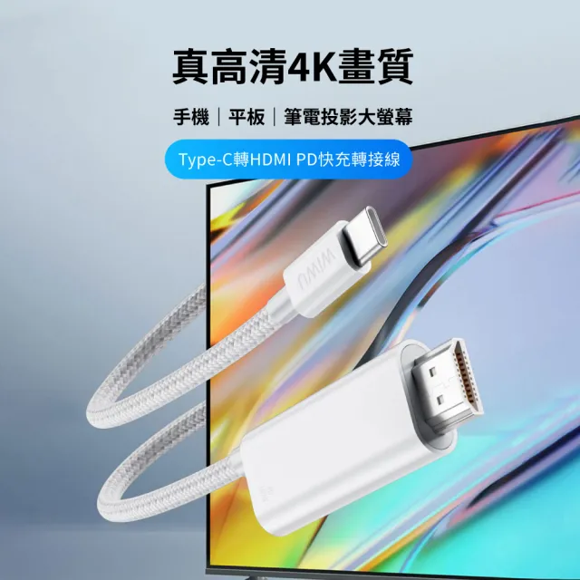 【WiWU】Type-C to HDMI PD快充轉接線 Wi-PS001(手機螢幕轉接線 可支援快充)