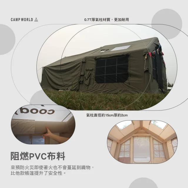【Coody】8.0棉布充氣帳篷 軍綠色(充氣帳篷 附銀膠&黑膠 防雨罩 充氣帳 韓國 屋型帳 小屋 露營 逐露天下)