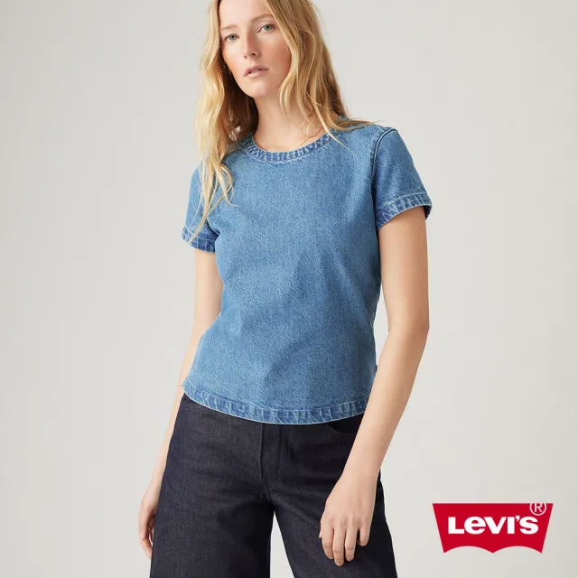 【LEVIS】Wellthread 環境友善系列 女款丹寧牛仔合身短袖Tee恤 上衣 熱賣單品 A9187-0000
