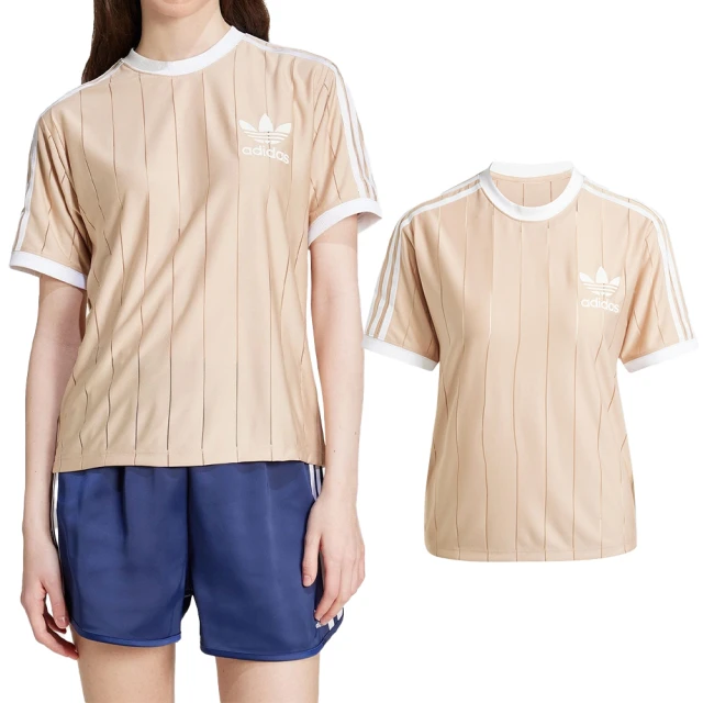 adidas 愛迪達 3 S PNST Tee 女款 奶茶色 三葉草 圓領 條紋 運動 休閒 上衣 短袖 IY7232