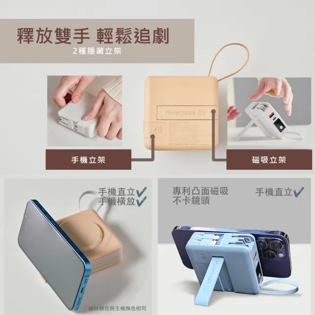MiWorks米沃 七合一快充磁吸行動電源 BS-NC10K 10000mA 22.5W 雙口輸出 支援magasafe