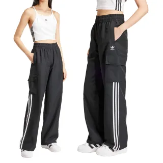 【adidas 愛迪達】3S Cargo Pants 女款 黑白色 工裝 寬鬆 復古 三葉草 口袋 運動 休閒 長褲 JF1292