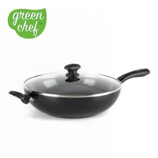 【GreenPan】GreenChef 石陶瓷塗層不沾炒鍋 鑽石 32cm(含蓋/不挑爐具/不沾鍋/陶瓷/洗碗機適用)