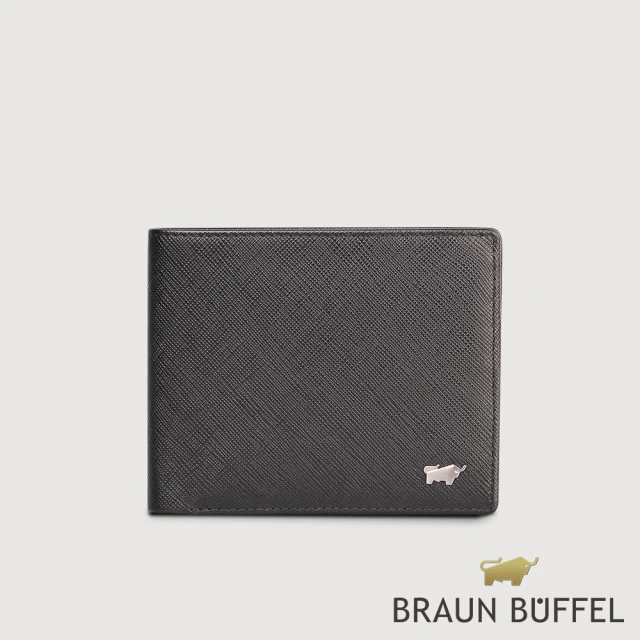 BRAUN BUFFEL 德國小金牛 台灣總代理 尚恩A 5卡透明窗皮夾-黑色(BF354-316-BK)