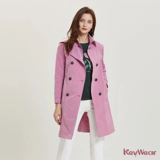 【KeyWear 奇威名品】時尚素面修身綁帶長風衣