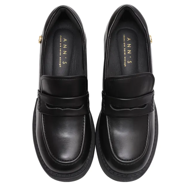 【Ann’S】小眾變大眾-復古皮革側邊小金扣厚底樂福鞋6cm(黑)
