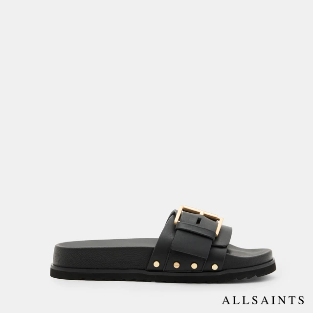 ALLSAINTS ELLIE 鉚釘牛皮拖鞋-黑 W029FA(女款)