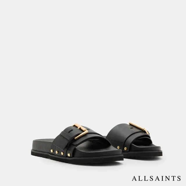 【ALLSAINTS】ELLIE 鉚釘牛皮拖鞋-黑 W029FA(女款)