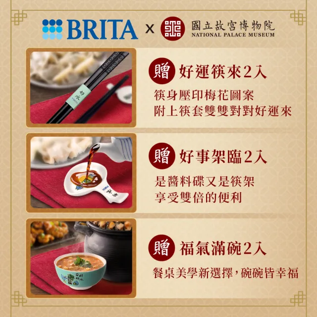 【BRITA】官方直營 故宮聯名百財好水濾水壺白色14件組(共1壺7芯+2碗+2入筷架+2雙筷子)