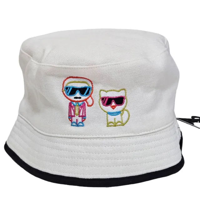 【KARL LAGERFELD 卡爾】KL新款Q版卡爾老佛爺 貓咪logo 棒球帽 三色可選 牛仔 黑色 白色 刺繡漁夫帽