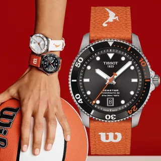 【TISSOT 天梭 官方授權】Seastar WNBA 海星x女籃聯名 機械運動套錶-40mm/黑面 禮物(T1208071705100)