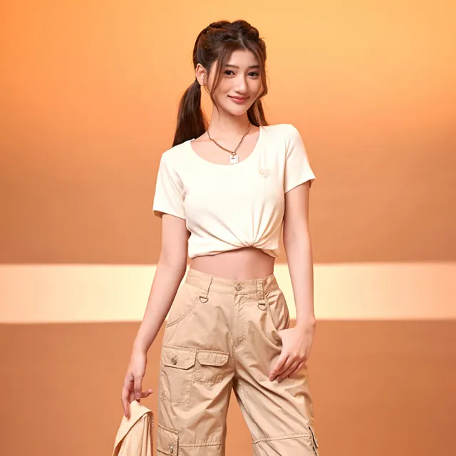 【MAJOR MADE】圓領包邊愛心刺繡彈力短T(短袖上衣/短T/素T)